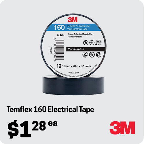 3M AE019500725 Temflex™ 160 Electrical Tape - Vinyl - General Use Multipurpose - Flame Retardant - Black - 18MM x 20M